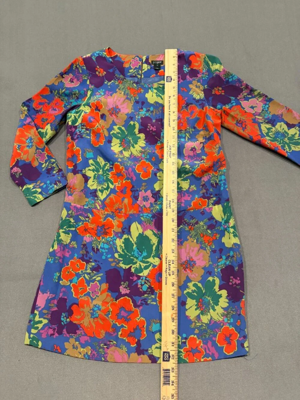 J.Crew Size 0 Blue Multicolor Floral Long Sleeve Shift Mini Dress Pockets
